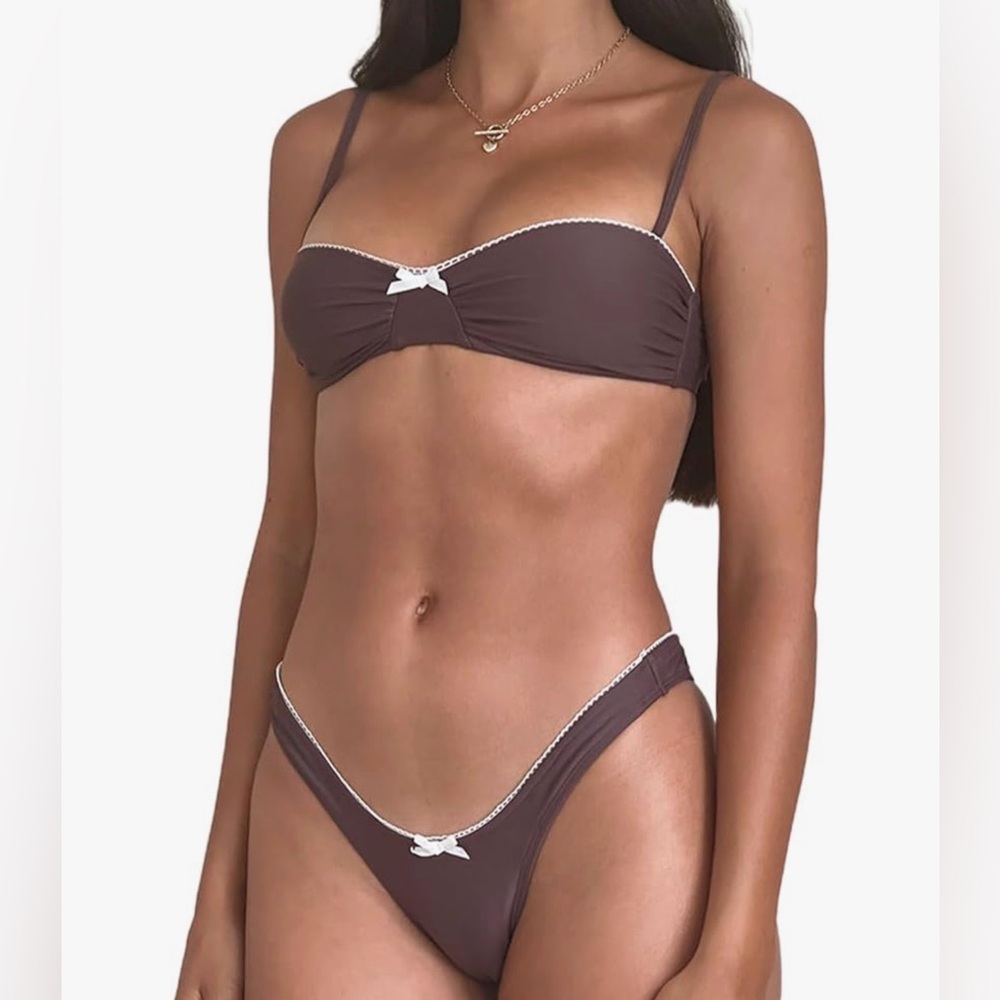 Brown bikini with white trim